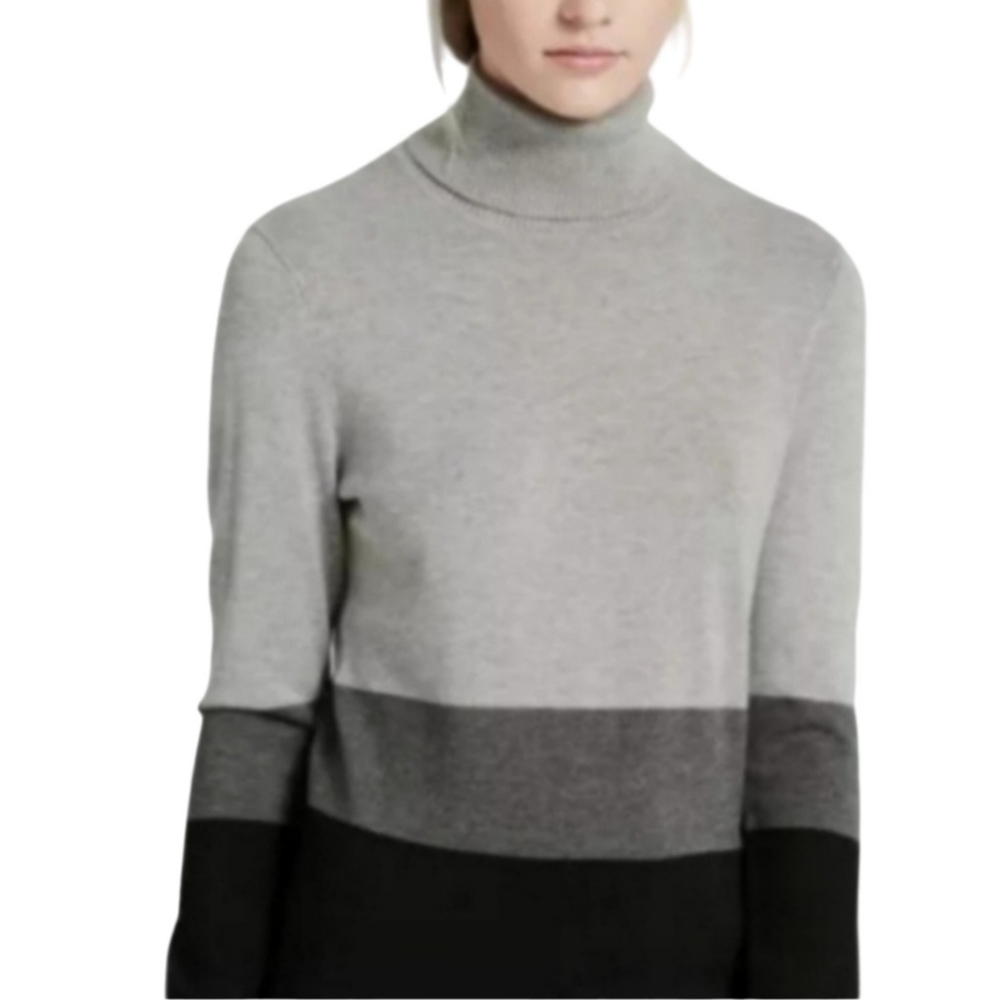 Calvin Klein Turtleneck Colorblocked Sweater Size M Black Gray